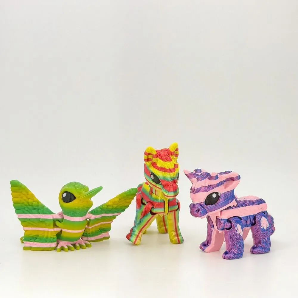 Articulated 3D Printed Fidget Toys Animal Set of 3 Hummingbird Horse Goat